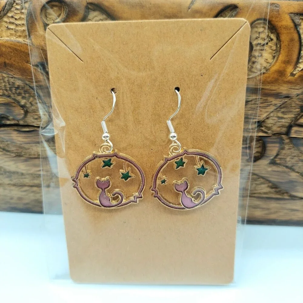 Celestial Cat Earrings Purple